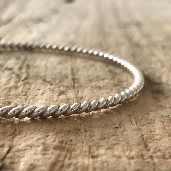 Sterling Silver Stackable Rope Twist Bangle Bracelet Thick Handmade Unisex - Picture 2 of 4